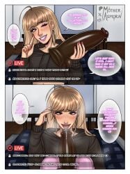 black_dildo blonde_hair blonde_wig chat crop_top futanari girly hoop_earrings licking_dildo livestream makeup male motherasmora noah_(motherasmora) painted_nails sissy spitting streamer streaming wig