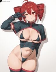 1girls ai_generated arm_behind_back ass_visible_through_thighs bangs breasts closed_mouth detached_sleeves drill_hair female gloves hair_between_eyes happy hi_res high_quality high_resolution highres kasane_teto large_breasts legs_together light lips looking_at_viewer medium_hair midriff navel nose one_eye_closed opal_nemy panties patreon_logo patreon_url patreon_username plain_background red_eyes red_hair self_upload shadow shiny shiny_clothes shiny_hair shiny_skin simple_background smile solo standing thick_thighs thighhighs thighs underwear utau v vocaloid watermark white_background