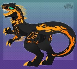 2025 4_fingers andromorph animal_genitalia arm_markings arm_spines artist_logo artist_name ass biped bipedal_feral black_body black_scales border claw_fingers claws cloaca collar countershading curved_tail dated dewclaw digitigrade dinosaur facial_markings facial_piercing feral fingers genitals gradient_background gradient_outline green_eyes head_markings hi_res indominus_rex intersex jurassic_park jurassic_world kaitofalonx leg_markings logo looking_back looking_back_at_self markings multicolored_body multicolored_scales nero_(kaitofalonx) no_sclera nose_piercing nose_ring open_mouth open_smile orange_body orange_claws orange_markings orange_scales orange_spikes orange_spines orange_toe_claws orange_tongue outline outside_border pattern_background paws piercing prehistoric_species pupils rear_view reptile reverse_countershading ring_piercing saurischian scales scalie sharp_teeth side_view simple_background slit_pupils smile solo spiked_collar spiked_piercing spikes spines tail tail_markings teeth text theropod three-quarter_view toe_claws tongue trans_(lore) trans_man_(lore) universal_studios vulva