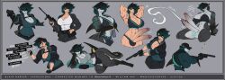 2_penises absurd_res anthro aquatic assault_rifle balls blair_harper_(bayonetboy13) bodily_fluids border bottomless bottomless_anthro breasts bulge cleavage clothed clothing cross-popping_vein cum cumshot dialogue diphallism ejaculation english_text eye_scar facial_scar fish genital_fluids genitals grey_border gun gynomorph handgun hat headgear headwear hi_res human intersex lying mammal masturbation on_side ranged_weapon rifle scar shark shell_casings silencer solo sportswear steyr_aug text weapon werecreature werefish wereshark wmdiscovery93