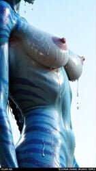 3d ai_generated background beach big body breasts closeup cum detailed dripping erotic female female_only glossy light liquid neytiri nipples nsfw nude ocean on pose realistic shiny skin solo striped sweat upper velairi_kim water wet