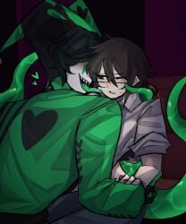 chanom2805_(artist) dominant_male harlequin_(the_freak_circus) licking licking_cheek monster_on_female self_insert tentacle the_freak_circus