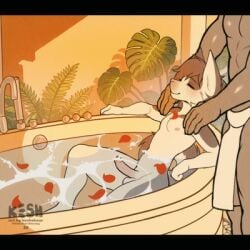 animated animated_image anthro balls bath duo equid equine equine_penis erection horse_penis horsecock huge_balls keshabear loincloth low_res male male/male massage penis precum precum_drip unsheathed unsheathed_penis