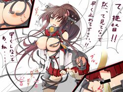 blush breasts brown_hair censored female hair_ornament kantai_collection kyuchan large_breasts long_hair nipple_tweak nipples no_panties open_mouth pointy_ears skirt small_nipples solo_focus tentacle torn_clothes vaginal_insertion very_long_hair wink yamato_(kantai_collection)