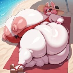 ai_generated angel_the_bunny anthro ass_bigger_than_head beach big_ass big_breasts bikini breasts_bigger_than_head bunny furry furry_female huge_ass huge_breasts huge_nipples hyper hyper_ass hyper_breasts hyper_nipples large_ass large_breasts looking_at_viewer massive_ass massive_breasts nipples pink_hair red_eyes summer sun_hat sunglasses tagme tenshi1499 thick_thighs