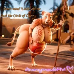 3d_(artwork) anonymousfm anthro areola belly big_belly big_breasts breasts butt digital_media_(artwork) disney felid female hand_on_belly hi_res huge_breasts jewelry leaning leaning_forward lion looking_at_viewer mammal markings mayternity muscular nala_(the_lion_king) navel nipples nude open_mouth pantherine pregnant pregnant_anthro pregnant_female smile solo staff tail text the_lion_king thick_thighs tribal tribal_markings