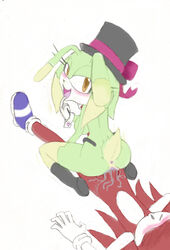 android anus ass bit-small blush breasts charity_the_rabbit cute female green_fur hat hedgehog interspecies lagomorph looking_at_viewer machine male mechanical penis phenos_the_hedgehog plain_background pussy pussy_juice rabbit red_fur reverse_cowgirl_position robot sex show_girl sonic_style top_hat yellow_eyes