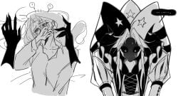 bite_mark_on_neck bite_marks blush blushing_at_partner blushing_male hwanza_c monster_boy monster_on_female pierrot_(the_freak_circus) pinned_down pinned_female pinned_to_bed self_insert the_freak_circus