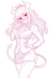 demon demon_girl demon_horns female female_focus female_only hd helltaker high_quality high_resolution lucifer_(helltaker) odenezix office_clothing red_eyes sketch sketchy solo tagme