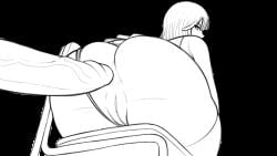 one-punch_man fubuki_(one-punch_man) nowajoestar ass ass_focus inminent_anal inminent_sex penis penis_in_ass anal anal_sex anus chair chair_sex short_hair veins veins_on_dick veins_on_cock looking_back sex female male 1girls 1boy pussy glans animated gif no_sound sketch 2d 2d_(artwork) panties_aside thong thong_aside