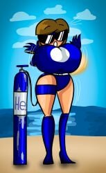 beach_background big_ass big_breasts boob_inflation breast_inflation heeled_boots hourglass_figure inflation jingry_(jingrybluewing) jingrybluewing_(artist) large_ass large_breastst thick_ass thick_body thick_thighs virtudary