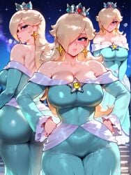 1girls ai_generated ass blonde_hair breasts cleavage difuxer dress female female_only hair_over_one_eye large_ass large_breasts light-skinned_female light_skin mario_(series) princess princess_rosalina solo super_mario_bros. super_mario_galaxy wide_hips