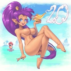 blue_eyes futanari nude nude_futanari purple_hair shantae shantae_(character)