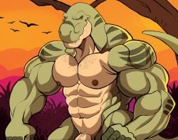 anthro bara barazoku darknaigart dinosaur flaccid jace_(darknaig) male male_only muscles muscular nude penis scalie solo solo_male tyrannosaurus_rex