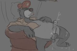 anthro balls baloo bear cum disney gdane hat male male_only penis rough_sketch solo talespin testicles