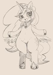 alicorn blush equine female friendship_is_magic horn my_little_pony princess_celestia_(mlp) pussy shinobe sketch solo wings