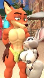 1boy 1girls 3d_(artwork) 9:16 absurd_res anthro arm_around_shoulders beach bedroom_eyes big_breasts bikini bikini_bottom biped breasts bulge canid canine clothed clothing curvy_figure daemont92 digital_media_(artwork) disney duo european_rabbit female female_anthro fox hi_res imminent_sex judy_hopps lagomorph leporid male male/female male_anthro mammal muscular muscular_male narrowed_eyes navel nick_wilde nipples oryctolagus rabbit red_fox seductive short_stack size_difference source_filmmaker_(artwork) speedo swimwear thick_thighs topless true_fox two-piece_swimsuit voluptuous wide_hips zootopia