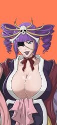 1girls bleach huge_breasts looking_at_viewer purple_hair smile sonzhondaya tagme