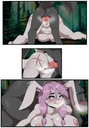 ass blue_eyes blush blush breasts bunny_ears bunny_girl canine canine_penis claw_marks forest interspecies nipples one_female one_male pink_hair straight vaginal_penetration wolf yonooshi zoophilia