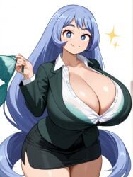 ai_generated blue_hair hadou_nejire large_breasts long_hair my_hero_academia nejire_hado office_lady solo