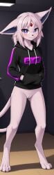 1girls 2024 ai_generated anthro blushing bottomless bottomless_female digitigrade eeveelution espeon female female_only gamer_girl generation_2_pokemon hands_in_pockets hi_res hood_down hoodie indoors innie_pussy looking_at_viewer nintendo pokemon pokemon_(species) purple_eyes pussy smile