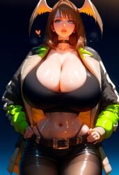 1girls ai_generated areolae big_breasts big_lips bimbo bimbo_lips blue_eyes blush breasts_bigger_than_head brown_hair choker eunie_(xenoblade) female gigantic_breasts hands_on_hips huge_ass huge_breasts massive_breasts nintendo short_hair thetyre thick_thighs titjob wide_hips xenoblade_(series) xenoblade_chronicles_3