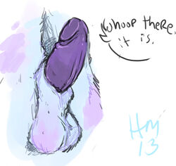 2013 anthro balls blue_fur close-up dialog disney fur furry holly_massey low_res male male_only monster monsters_inc monsters_university no_humans penis pink_fur pixar plain_background purple_penis sheath solo spots sulley testicles text white_background white_fur