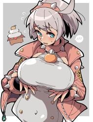 arms_crossed elphelt_valentine embarrassed guilty_gear guilty_gear_strive itsuka_neru large_breasts leather on_knees solo solo_female tears tight_clothing white_hair