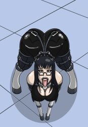 all_fours amputee black_clothing black_hair cleavage female female_only glasses goth goth_girl latex latex_clothing open_mouth petgirl petplay png prosthetic_limb quadruple_amputee shiny_clothes sternenschauer tight_clothing tongue tongue_out