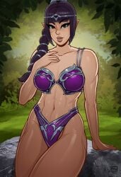 1girls baldur's_gate baldur's_gate_3 black_hair bra breasts dungeons_and_dragons medium_breasts monolithic-sloth panties pointy_ears purple_bra purple_panties shadowheart solo solo_female thick_thighs