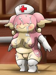 after_sex audino blush breasts closed_eyes cum female messy nintendo nude nurse nurse_hat nurse_uniform ole pokemon pussy smile solo standing video_games wide_hips