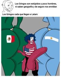 american_flag argentina argentine_flag argentinian big_ass big_balls big_butt big_penis big_penis_adoration blue_body blue_skin green_skin grey_body humiliation hyper_ass hyper_butt hyper_penis hyper_testicles latina latina_milf meme mexican_female mexican_flag mexico nationality raceplay small_but_hung spanish_text united_states_of_america