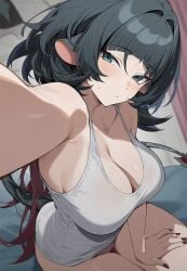 1girls animal_humanoid anthro black_hair breasts ear_piercing ellen_joe female green_eyes large_breasts rat rat_ears rat_girl selfie short_hair sidious_(artist) solo thick_thighs zenless_zone_zero