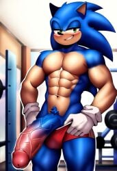 ai_generated big_penis large_penis long_penis male male_only muscles muscular muscular_male seductive solo solo_male sonic_(series) sonic_the_hedgehog sonic_underground veins veins_on_dick veiny_penis