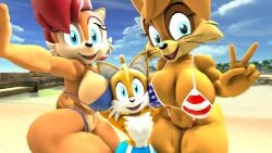 1boy 1girls 3d 3d_(artwork) anthro archie_comics beach big_breasts bikini breasts bunnie_rabbot bunny canine chipmunk cub daemont92 female fox male male/female/female older_woman rabbit sally_acorn sega selfie shorts sonic_(series) sonic_the_hedgehog_(archie) sonic_the_hedgehog_(comics) sonic_the_hedgehog_(series) source_filmmaker squirrel swimsuit tails thick_thighs voluptuous wide_hips young young_boy