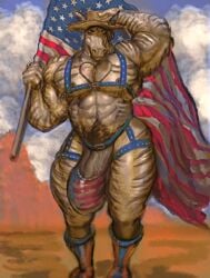 american_flag anthro big_bulge bulge clothed clothing equid equine flag harness hat headgear headwear heart_symbol hohohonse male male_only mammal muscular muscular_anthro muscular_male nipples patriotism pecs politics solo stripper united_states_of_america zebra