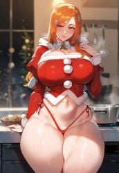 1girls ai_generated big_breasts bleach breasts christmas erotic_costume inoue_orihime looking_at_viewer orange_hair thick_thighs voluptuous