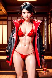 1girls 1woman 3d ai ai_art ai_generated bikini black_eyes black_hair black_jacket breasts cartoon_network elsacorinthiana female female_only jacket japanese_temple leather_jacket medium_breasts naruto naruto_(series) navel night nipples patreon patreon_link patreon_url posing posing_for_the_viewer pussy realistic red_bikini sarada_uchiha semi-naked semi-nude semi-nudity semi_naked semi_nude showing_breasts showing_pussy skinny standing swimwear temple thin_body white_skin