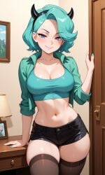 ai ai_generated big_breasts blue_eyes devil_horns futanari original_character