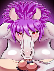 anthro balls big big_breasts black_eyes blush breasts dragon_quest dragon_quest_v equine eyelashes fellatio female fur gotobeido hair horse huge_breasts human jyami kon_the_knight large_breasts looking_down male male_human/female_anthro muscular_female oral oral_sex pink_hair plain_background purple_background red_eyes rule_63 sex shadow shiny size_difference square_enix squint straight video_games white_fur white_nose yellow_eyes