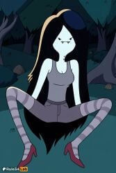 1girls adventure_time ai_generated bite_mark black_hair breasts cartoon_network cleavage colored_skin fangs forest grey_skin hi_res high_heels long_hair marceline marceline_abadeer marceline_the_vampire_queen medium_breasts nature rule34lab shorts sitting solo spread_legs striped_clothes striped_thighhighs tank_top thighhighs tree vampire very_long_hair warner_bros warner_brothers