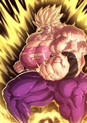 1girls angry_face bulging_veins caulifla dragon_ball_super hulking_out hyper_muscles large_female muscle_fetish n0d916 super_saiyan_2 tight_pants ugly_face