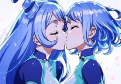 ai_generated blue_eyes boku_no_hero_academia closed_eyes kissing long_hair nejire_hado nejire_hado_(hero_outfit) selfcest short_hair yuri