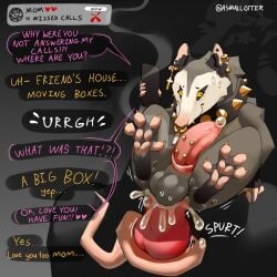 american_opossum anal anal_sex animal_genitalia anthro asmallotter balls balls_size_difference big_dom_small_sub big_penis bodily_fluids canid canine canis christian_cross christian_symbol christianity cigarette cigarette_in_mouth collar collar_only cross cum cum_in_ass cum_inside detailed_background dialogue dominant dripping duo ear_piercing ejaculation electronics embarrassed erection facial_piercing feet fur genital_fluids genital_piercing genitals gold_(metal) gold_jewelry gradient_background grey_body grey_fur heart_symbol hi_res jewelry knot knotted_penis lies looking_at_viewer male male/male male_penetrated mammal marsupial mother_(lore) mother_and_child_(lore) mother_and_son_(lore) motion_lines nose_piercing nose_ring nude object_in_mouth on_lap orgasm parent_(lore) parent_and_child_(lore) parent_and_son_(lore) pawpads paws penetration penis penis_piercing penis_size_difference phone phone_call piercing precum precum_drip religion religious_symbol ring ring_piercing semi-anthro septum_piercing sheath signature simple_background sitting_on_another sitting_on_lap sitting_sex size_difference small_bottom_large_top smile smoke smoke_trail son_(lore) speech_bubble spiked_collar spikes spread_legs spread_toes spreading submissive submissive_male sweat sweatdrop tail tail_coil tail_wrapped_around_penis tail_wrapping tapering_penis teapot_(body_type) toes wet white_body white_fur wolf yellow_eyes