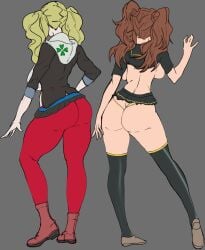 2girls ann_takamaki atlus big_ass big_breasts blonde_hair brown_hair bubble_ass bubble_butt character_sheet clothed clothing flat_colors impossible_clothes kujikawa_rise persona persona_4 persona_4_the_golden persona_5 pose school_uniform schoolgirl sketch tagme wankofool