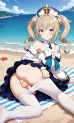 1boy 1femboy ai_generated ass barbara_(genshin_impact) beach blush crossdressing femboy feminine_male functionally_nude futa_sans_pussy futanari gay genshin_impact girly hoyoverse ian8766_(artist) imminent_sex male male_focus male_only mihoyo outdoors penis pov precum public rule_63 self_upload smile teasing testicles trap yaoi