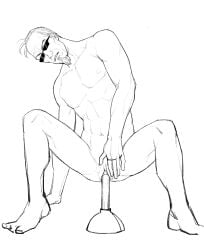 1boy 1cuntboy andromorph cuntboy cuntboy_only cuntboy_penetrated glasses human human_only insertion josh_lanceero male male_only object_in_pussy object_insertion plunger postal_(series) postal_dude pussy simple_background solo solo_male toilet_plunger uncensored uncolored vagina vaginal_insertion vaginal_penetration vaginal_penetration white_background