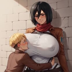 against against_wall age_difference aged_down ai_generated anime armin_arlert black_hair civitai curvy curvy_female curvy_figure deviantart dominant domination eren_yeager height_difference horny_female horny_male hourglass_figure huge_ass huge_breasts huge_thighs little_brother mikasa_ackerman mommy mommy_kink nipples_visible_through_clothing nsfw patting_head shingeki_no_kyojin short_hair size_difference smaller_male survey_corps_(emblem) taller_female taller_girl teasing thick_thighs thunder_thighs thunderthighs