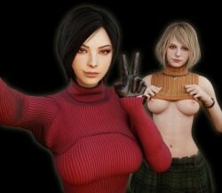 2girls 3d ada_wong ashley_graham asian asian_female black_hair blender lamon resident_evil resident_evil_4_remake selfie