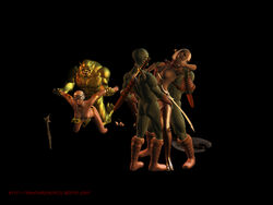 2009 2girls 3boys 3d bald bald_man elf elf_female female green-skinned_male green_skin human humanoid humanoid_on_humanoid interspecies light-skinned_female light_skin male orc orc_male orc_on_elf rawdarkness sex straight